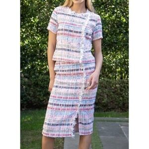 Benaar LA Tweed Donna Skirt Sz M Boho Cottage Pink Blue Maximalist NWT $185